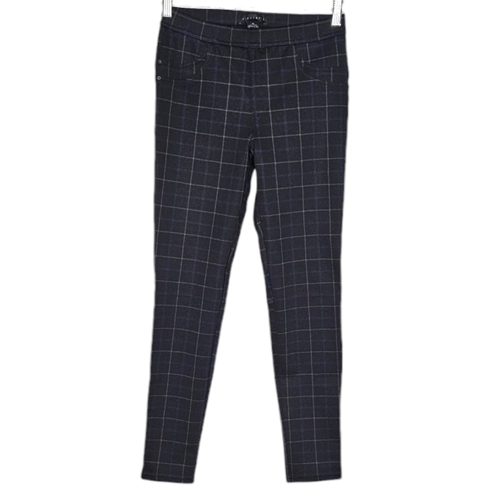 Sanctuary Black Skinny Pull Up Trousers Blue Grey Window Pane Plaid women's XS